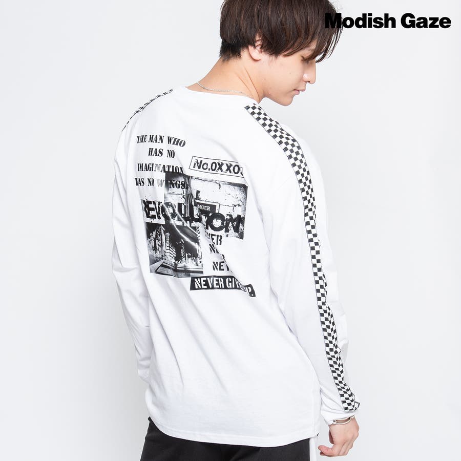 袖テープチェッカー ロンT[品番：RADM0000257]｜MODISH GAZE（モ