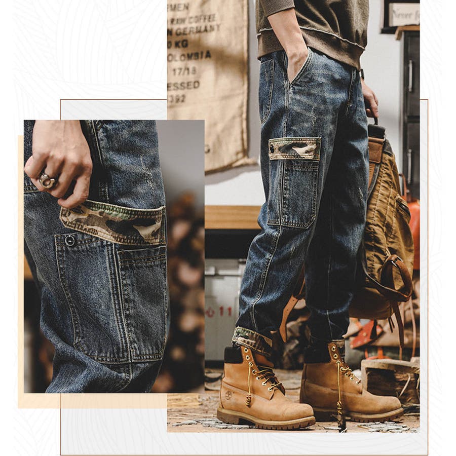 ダメージ デニムカーゴパンツ 迷彩[品番：RSCM0008371