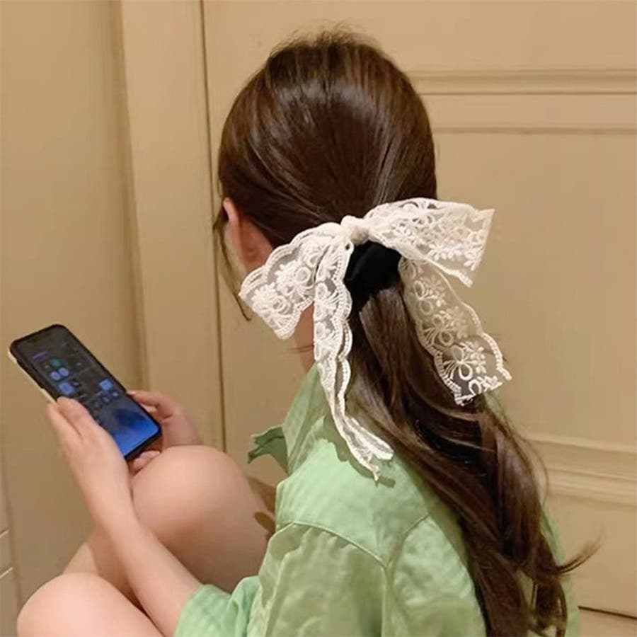 24NEW レース リボン シュシュ ヘアゴム[品番:RKKW0003090 24NEW レース リボン シュシュ ヘアゴム[品番:RKKW0003090