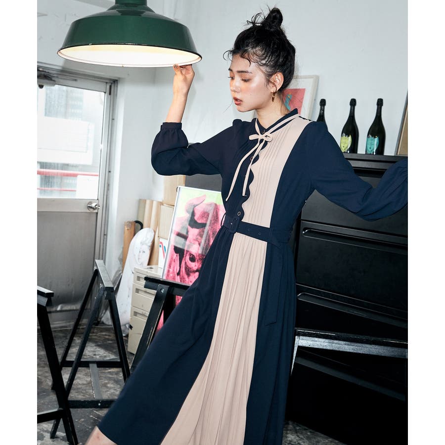 スカラップデザインカラーブロックプリーツワンピース 品番 Redw Redyazel レディアゼル のレディースファッション通販 Shoplist ショップリスト