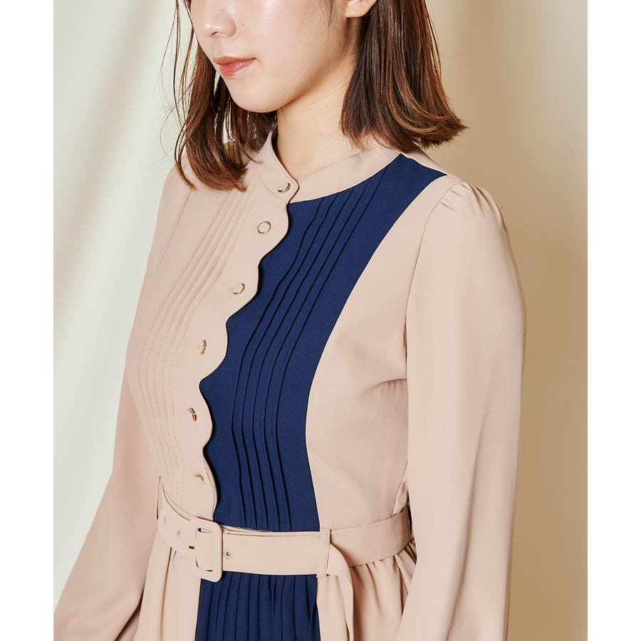 スカラップデザインカラーブロックプリーツワンピース 品番 Redw Redyazel レディアゼル のレディースファッション通販 Shoplist ショップリスト