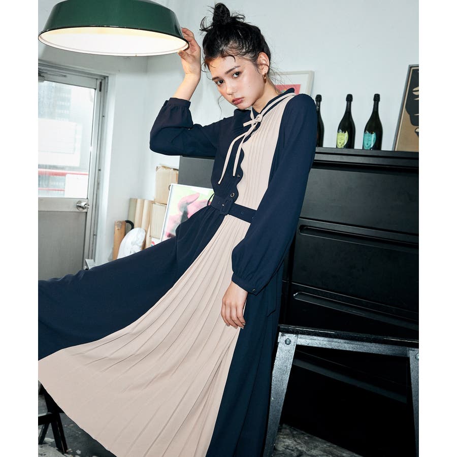 スカラップデザインカラーブロックプリーツワンピース 品番 Redw Redyazel レディアゼル のレディースファッション通販 Shoplist ショップリスト