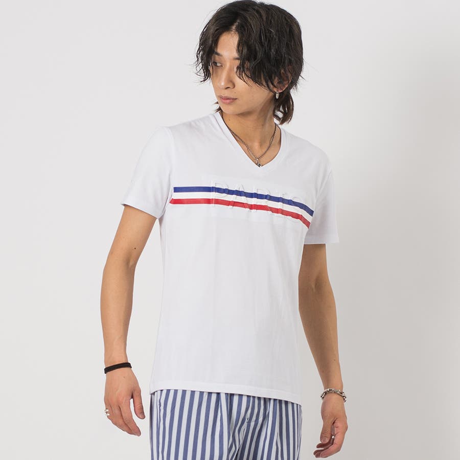 トリコロールラインVネックTシャツ[品番：LEVM0001245]｜REGIEVO
