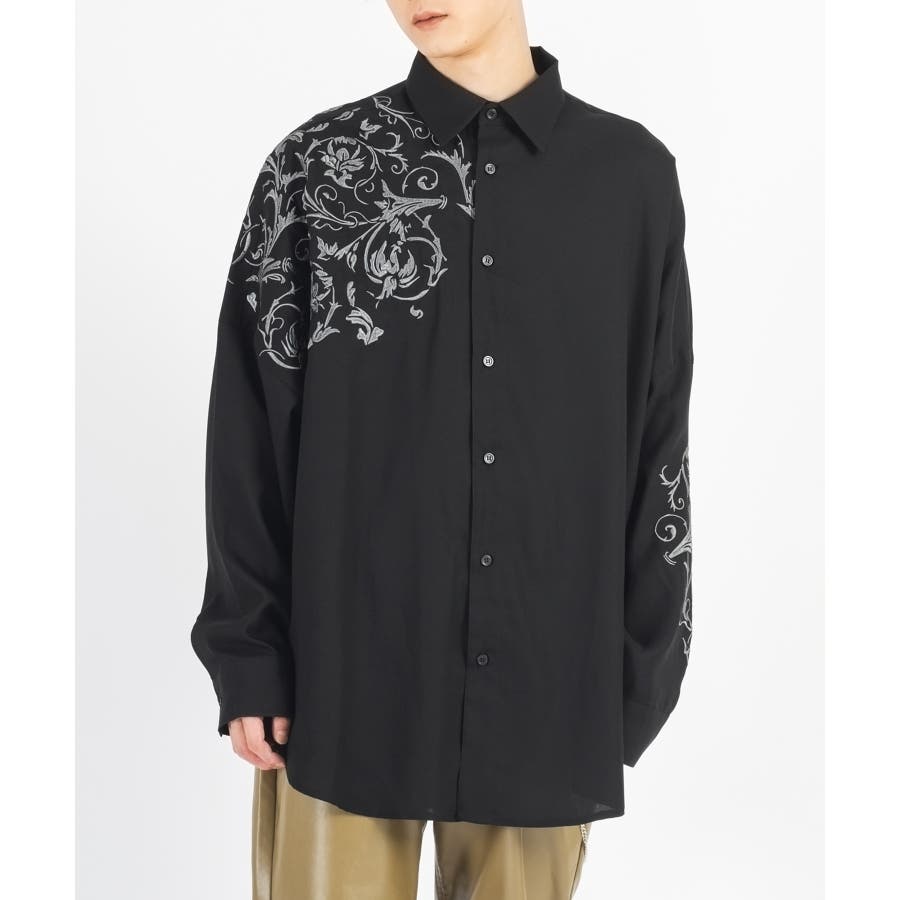 ボタニカル刺繍 シャツ メンズ モード ストリート[品番：LEVM0008871
