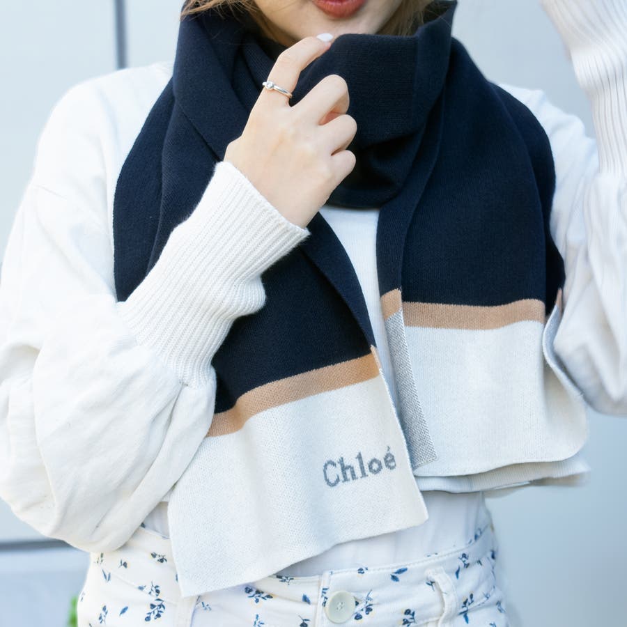 クロエ Chloe ホワイト 白 ストール ファー マフラー ニット - 小物