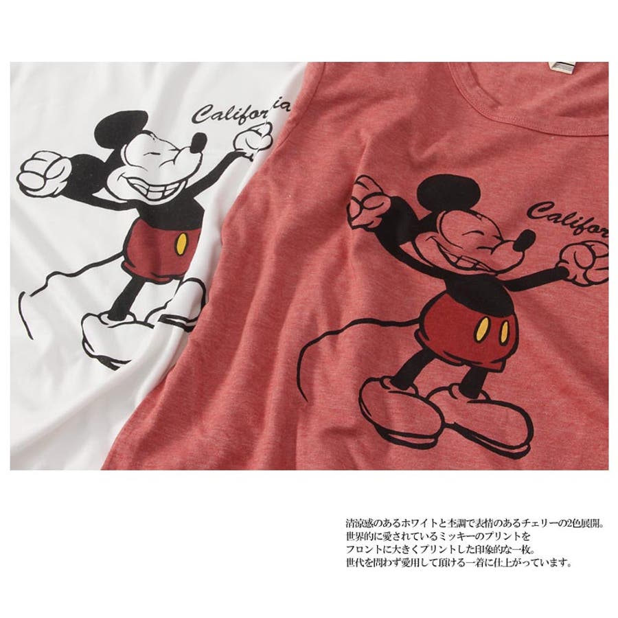 ミッキープリントクルーネック半袖Tシャツカットソー メンズ