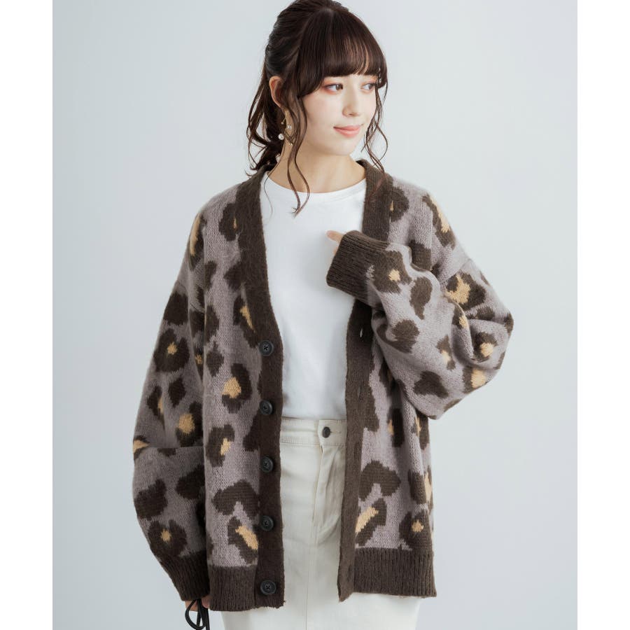 レオパードニットカーディガン セーター モヘアタッチ[品番