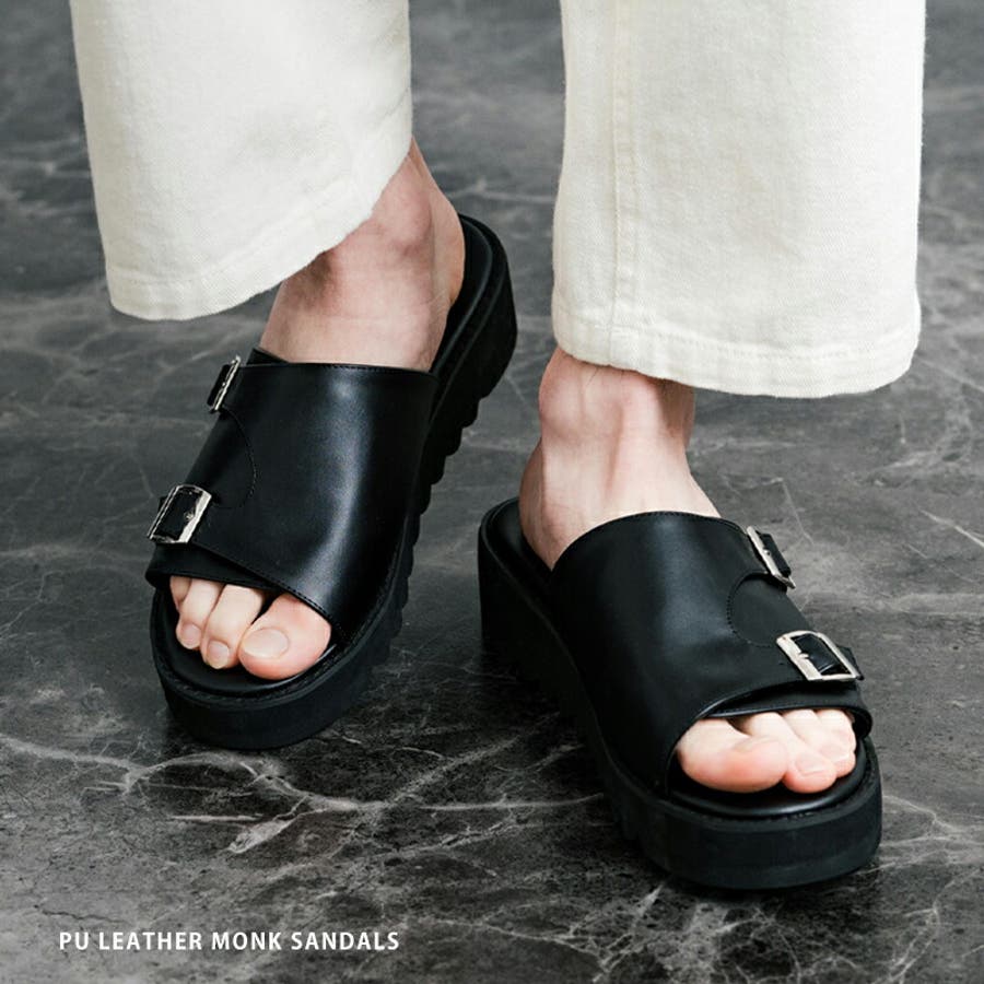 レザーサンダル モンクストラップ 厚底シャークソール[品番