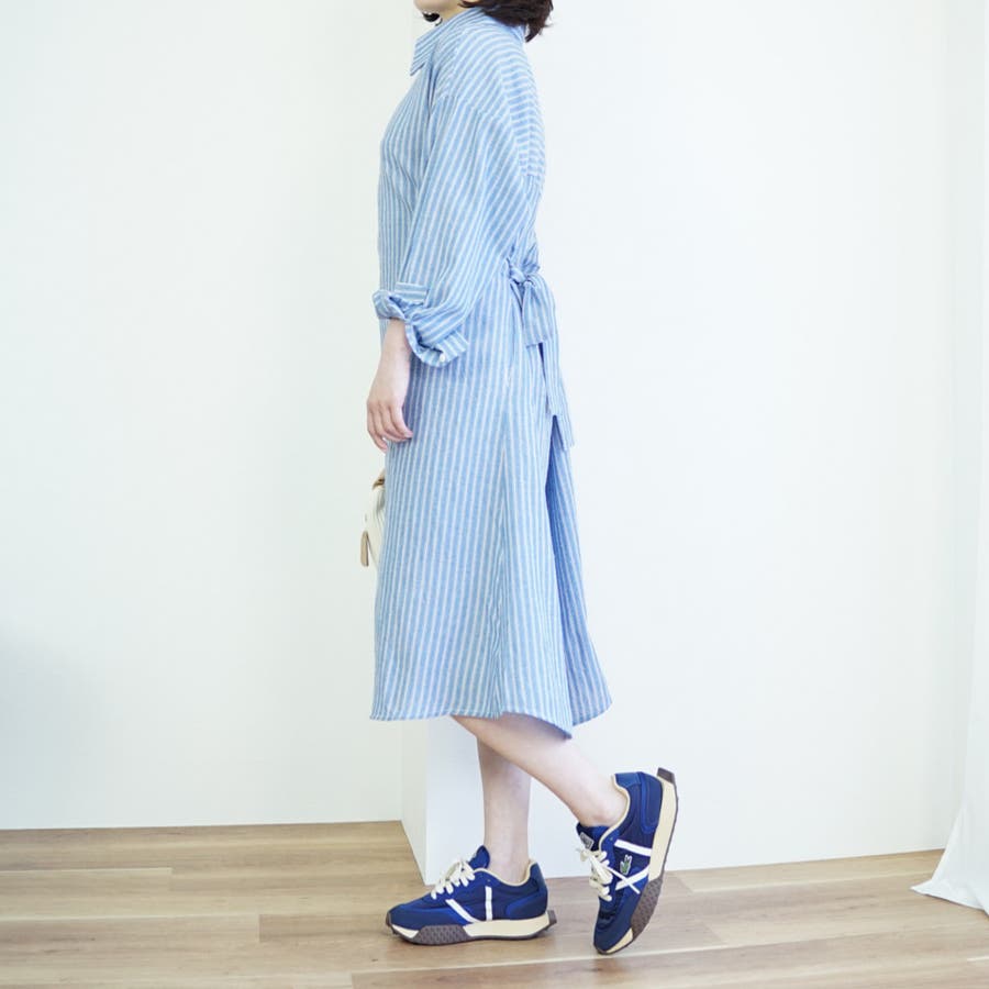 レディース ストライプ シャツワンピース 春 夏服[品番