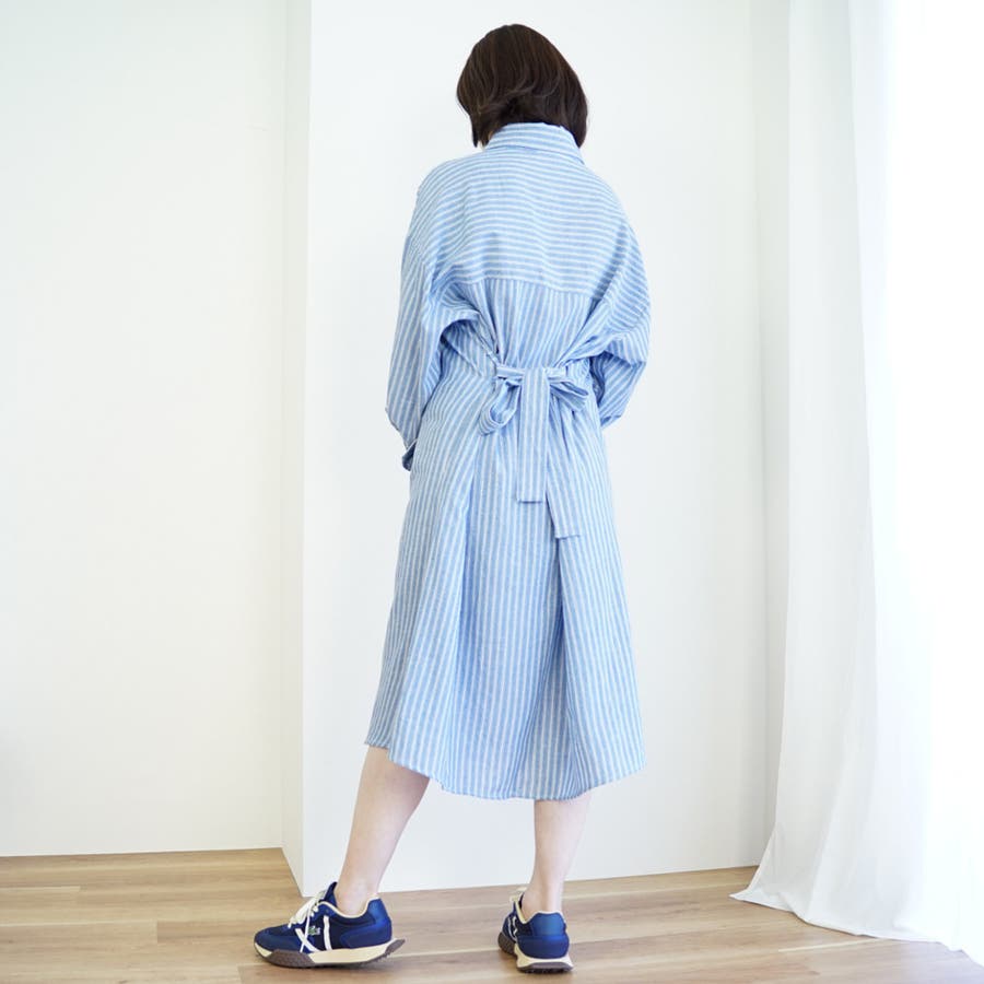 レディース ストライプ シャツワンピース 春 夏服[品番