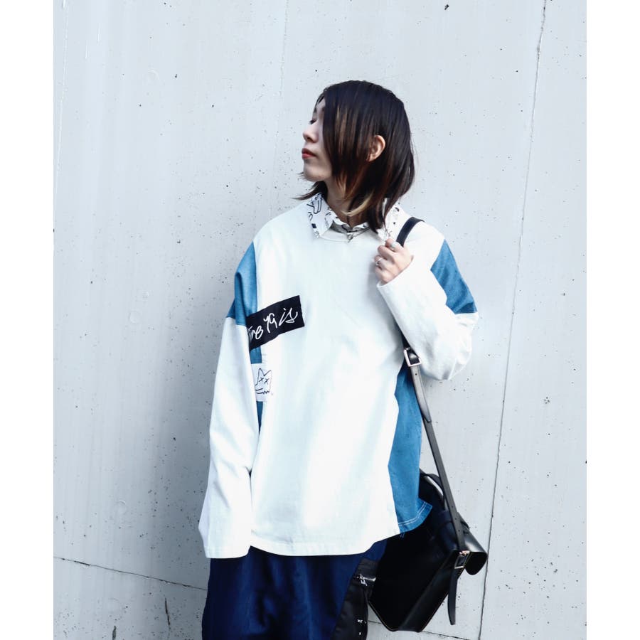 AFYFDENIM MIX LST/デニムミックス オーバーサイズ ロンT[品番