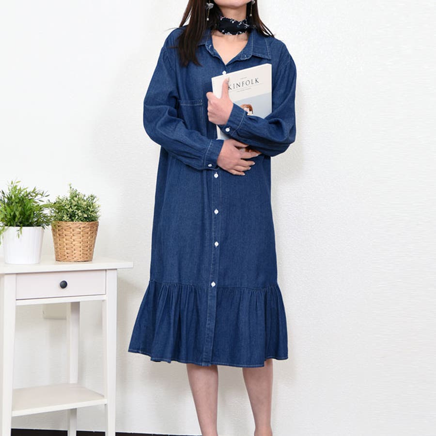 春先行 裾フリルデニムロングワンピースレディース 裾フリルデニムワンピ 品番 Kh Vivid Lady ビビッドレディー のレディースファッション通販 Shoplist ショップリスト