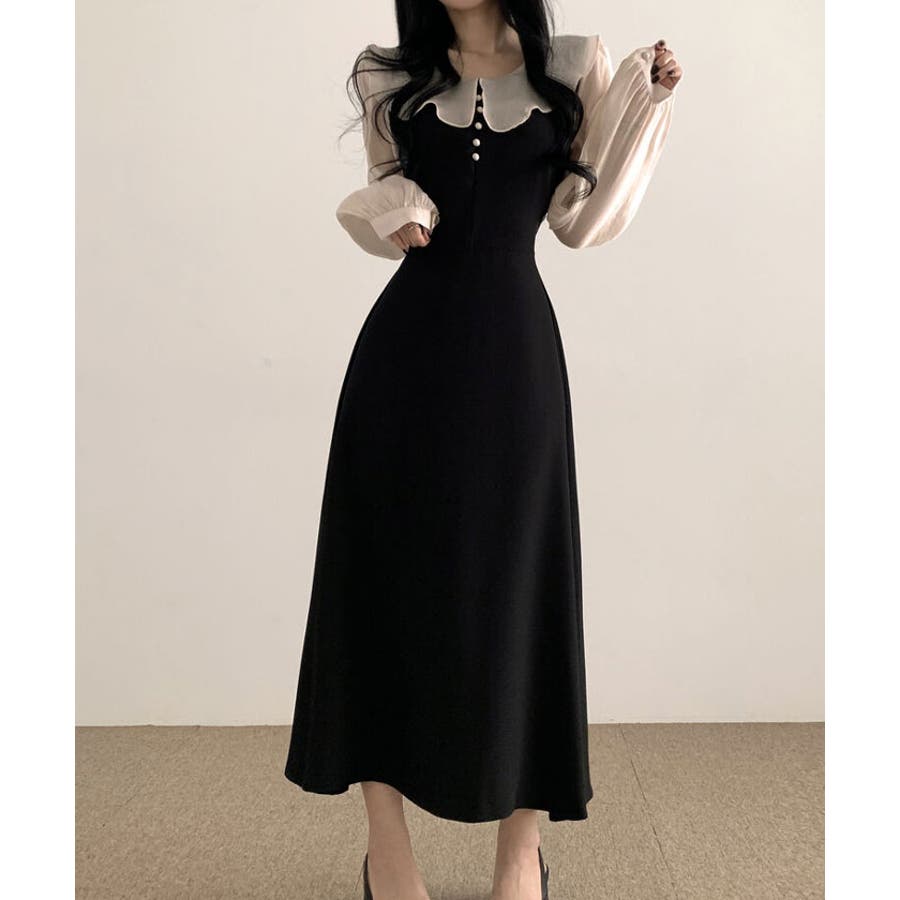 襟付きロングワンピース 長袖 ドッキング[品番：KH000014618]｜VIVID  LADY（ビビッドレディー）のレディースファッション通販｜SHOPLIST（ショップリスト）