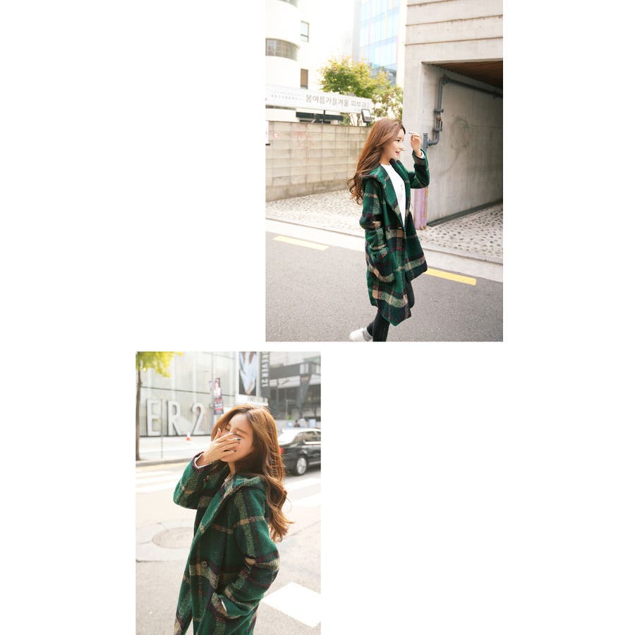 チェック柄フード付コート 秋冬 チェック柄[品番：KH000001654]｜VIVID