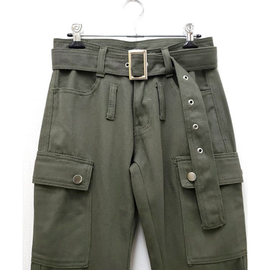 ベルト付きフレアカーゴパンツ レディース ボトムス[品番