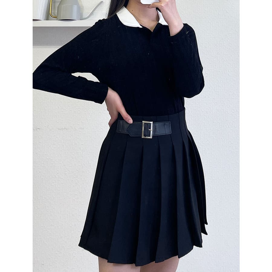 【SALE】 ベルト付きプリーツミニスカート Y2K[品番：KH000013606 全3色 スカート