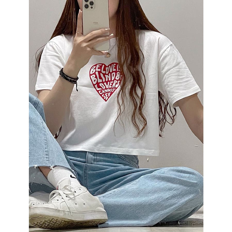 ハートロゴ入りクロップド丈半袖Tシャツ レディース 夏[品番：KH000012345]｜VIVID  LADY（ビビッドレディー）のレディースファッション通販｜SHOPLIST（ショップリスト）