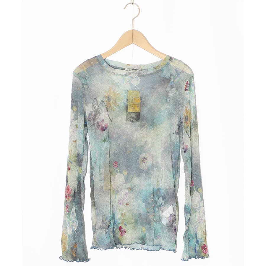 イズスカラー　551216：花蝶柄レイヤード風 ロングスリーブTシャツ 551216：花蝶柄レイヤード風 ロングスリーブTシャツの通販-ScoLar
