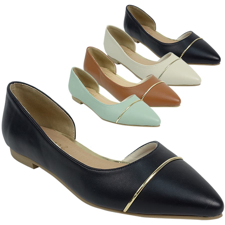 21春夏新作パンプス フロントゴールドラインポインテッドトゥフラットパンプス 品番 Incs Scramble スクランブル のレディースファッション通販 Shoplist ショップリスト