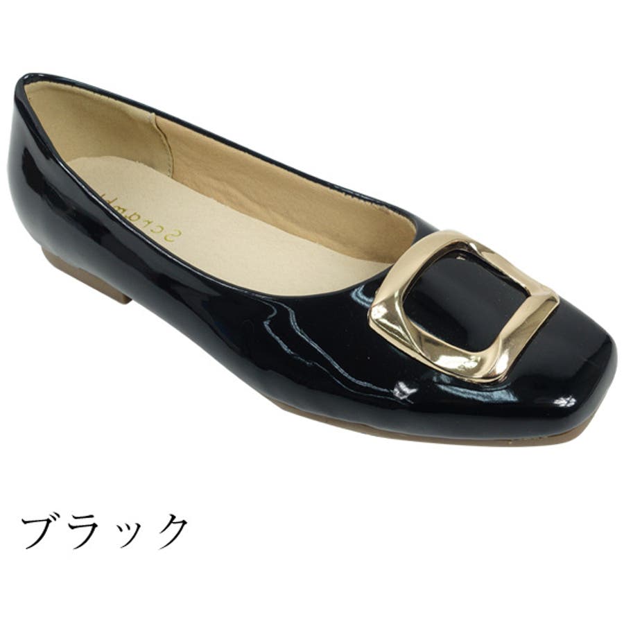 スクエアトゥバックル付きフラットシューズ[品番：INCS0003440