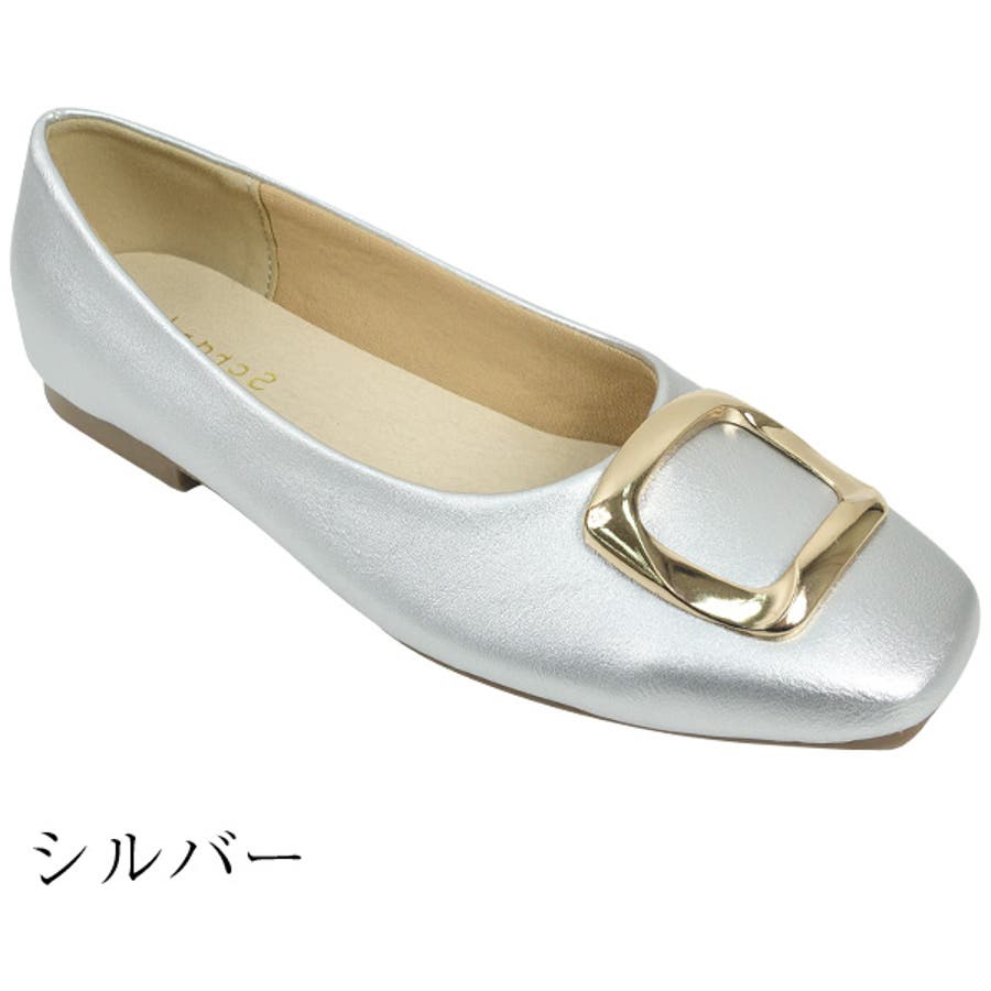 スクエアトゥバックル付きフラットシューズ[品番：INCS0003440