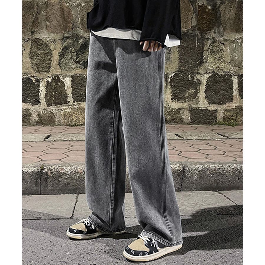 SETUP7】ルーズストレートケミカルウォッシュデニムパンツ KNF[品番