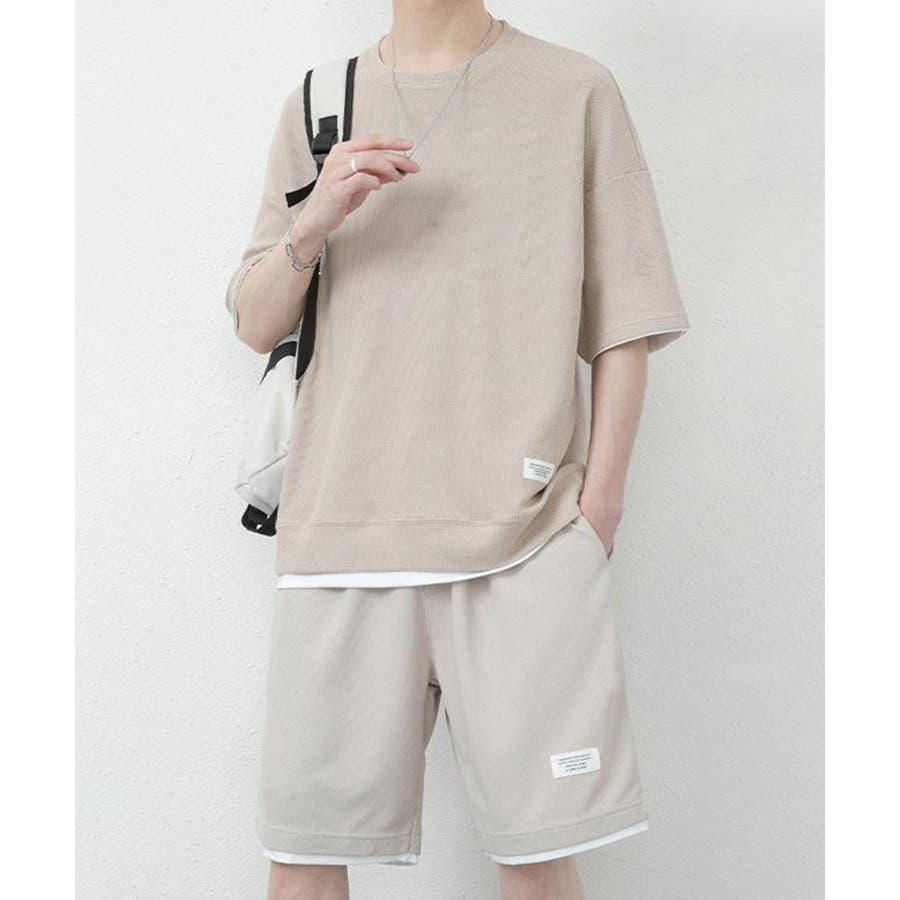 SETUP7】ワッフル半袖Tee ハーフパンツ セットアップ KNF008[品番 SETUP7】ワッフル半袖Tee ハーフパンツ セットアップ KNF008[品番