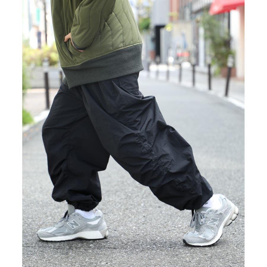 リップストップサイドギャザーパンツ オーバーサイズパンツ M