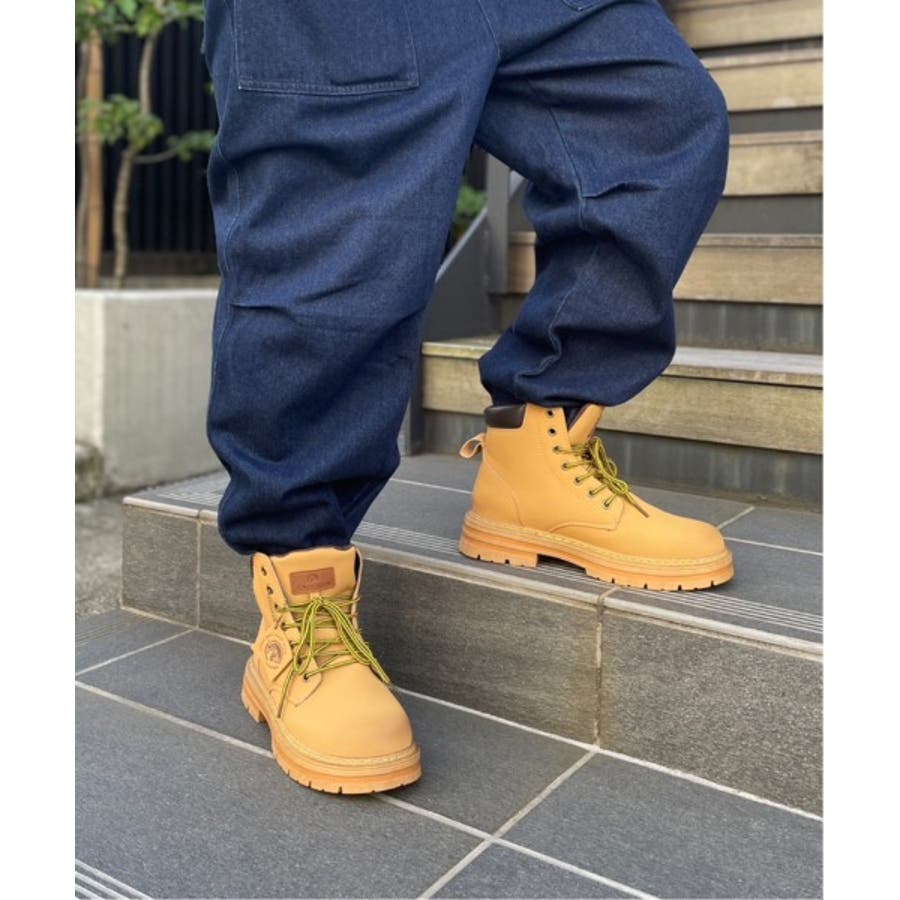 イエロー レースアップブーツ SOARHOPE] 防水ブーツ ワークメンズ イエローブーツ レースアップ 革