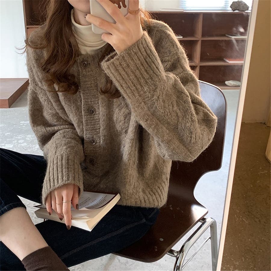 G2108260123 モヘア風ニットカーディガン レディース