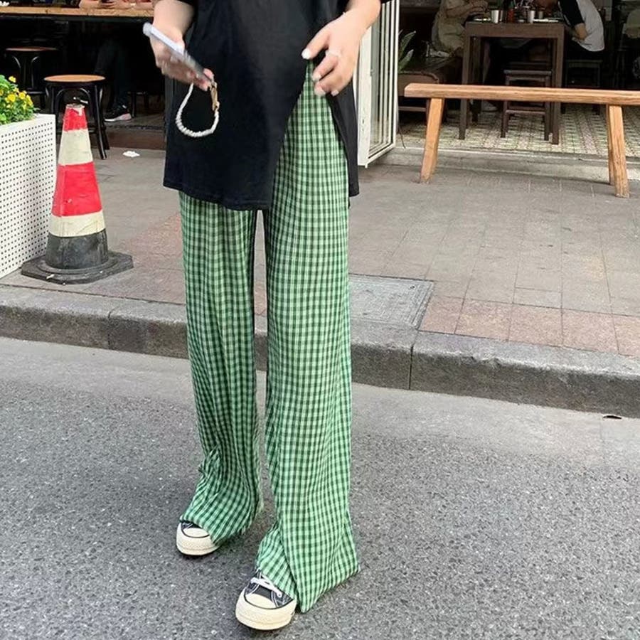20％off】ハイウエストチェックパンツ(サーモンピンク) - seventen