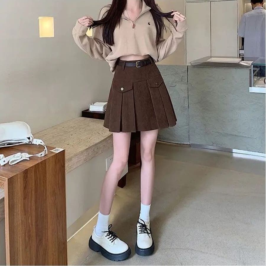 素晴らしい価格 コーデュロイミニ丈スカート ブラウン ガーリー カジュアル スカート