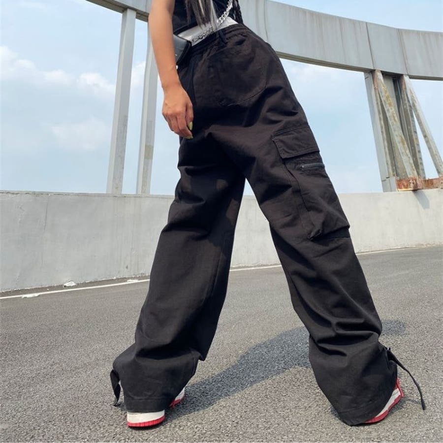 激安大特価！ 韓国 裾ベルトカーゴパンツ ストリート ルーズ レディース Pants