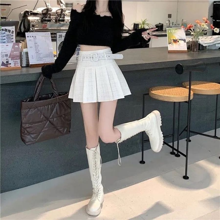 ベルト付きプリーツミニスカート 韓国 Y2K レディース