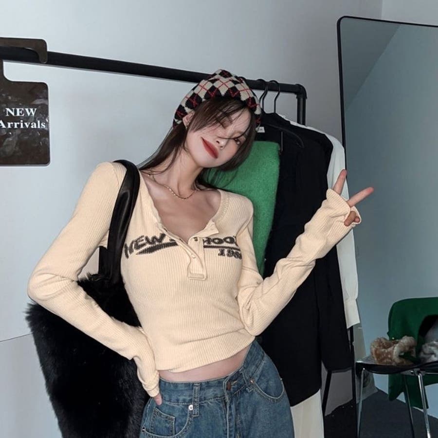 パリコレクション 韓国 ハーフボタンちびトップス ストリート レディース Y2K トップス