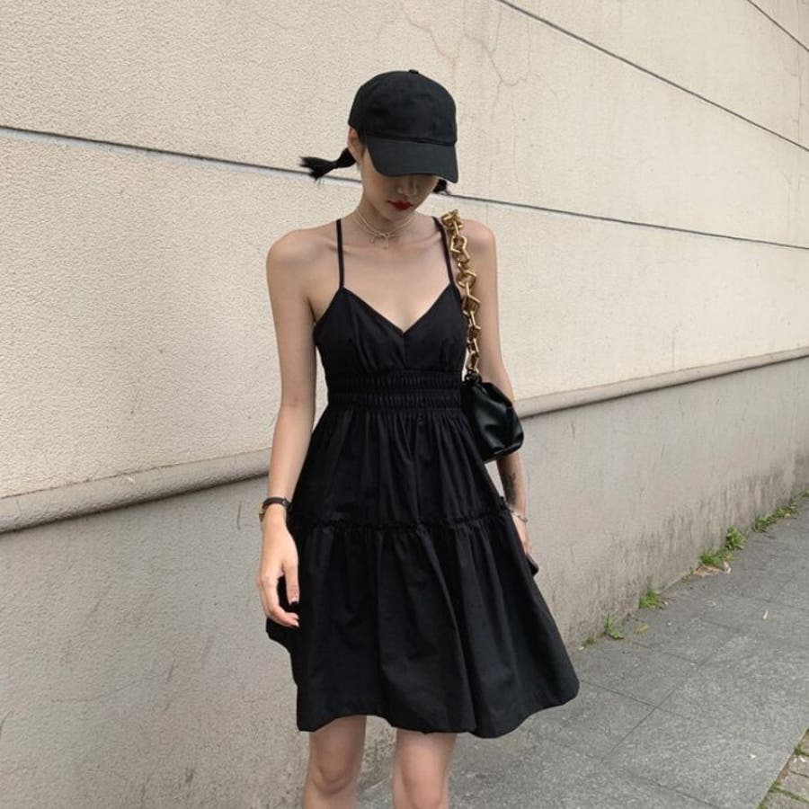 ブラックキャミワンピースS ブラック ふくれジャガードホルターキャミワンピース | ur's（ユアーズ）