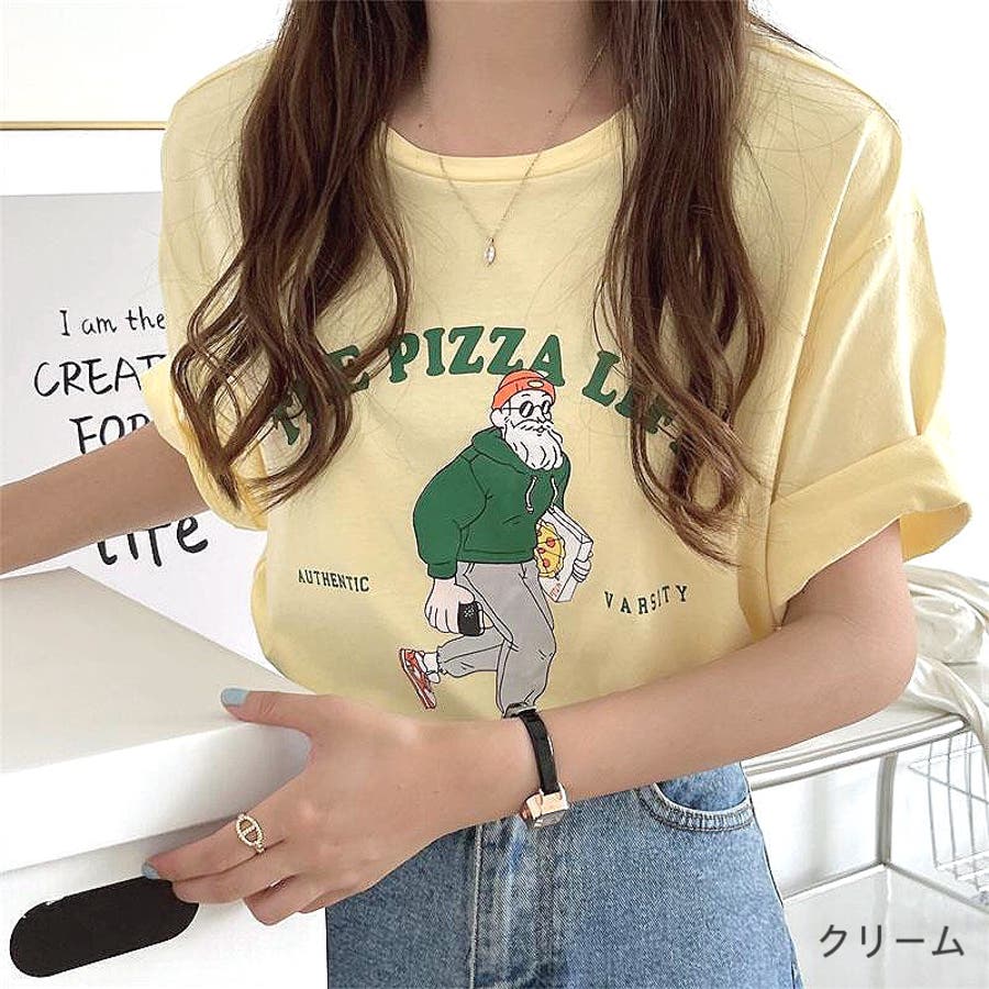 イラストロゴプリントオーバーサイズTシャツ 夏 韓国[品番