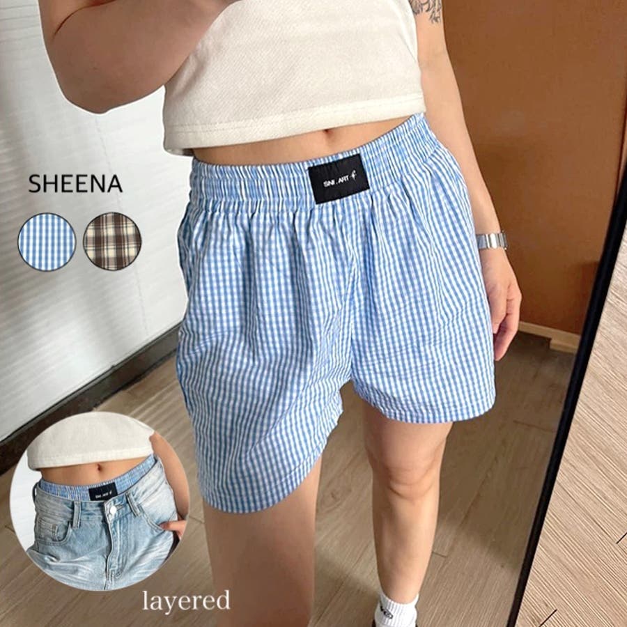 チェック柄レイヤードインナーショートパンツ[品番:SHNW0012405 チェック柄レイヤードインナーショートパンツ[品番:SHNW0012405