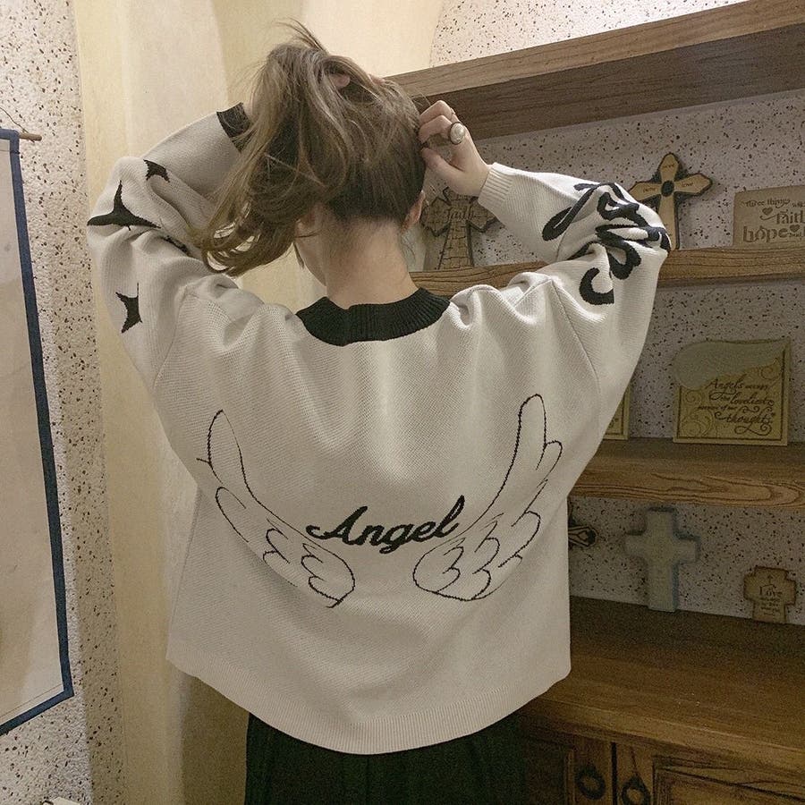 天使柄＆羽根翼 ニット セーター[品番：SHNW0011767]｜Achic（アシック  