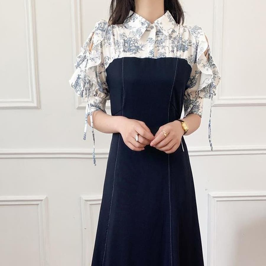 【2024】お歳暮・冬ギフト 花柄ワンピース 低身長 フリル袖[品番：SHNW0009243]｜Achic ワンピース