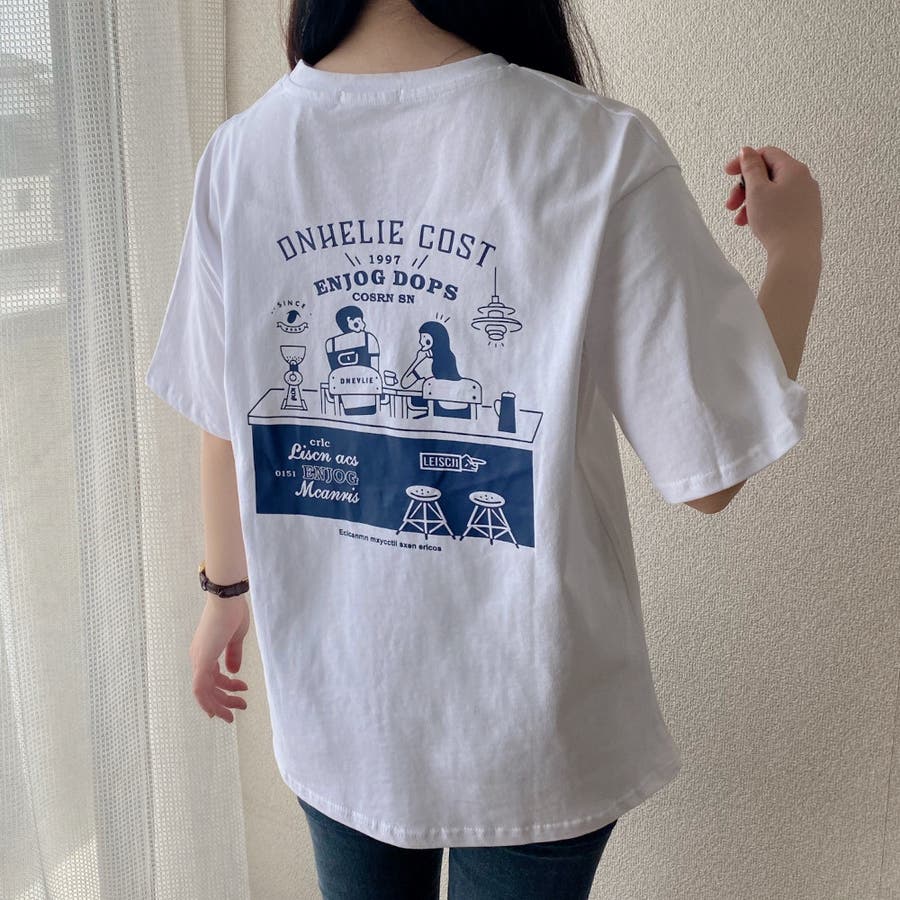 ブラック】バックプリントカップルデザインTシャツ オーバーサイズ