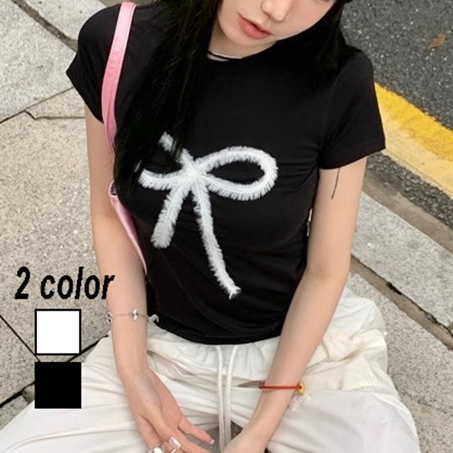 リボンプリントコンパクトTシャツ[品番：SHNW0011434]｜LADY