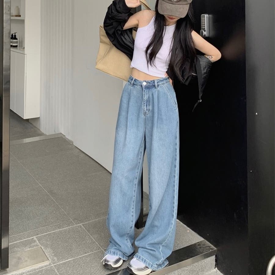 タック入りワイドデニムパンツ[品番：SHNW0010525]｜LADY LIKE 
