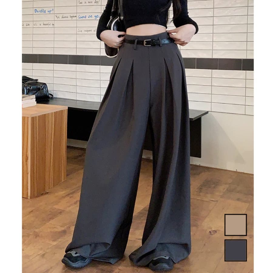 新品☆ベージュ☆プリーツワイドパンツ☆新品☆送料込☆YAMADAYA プリーツパンツ 夏 プリーツワイドパンツ[品番：GW000004110