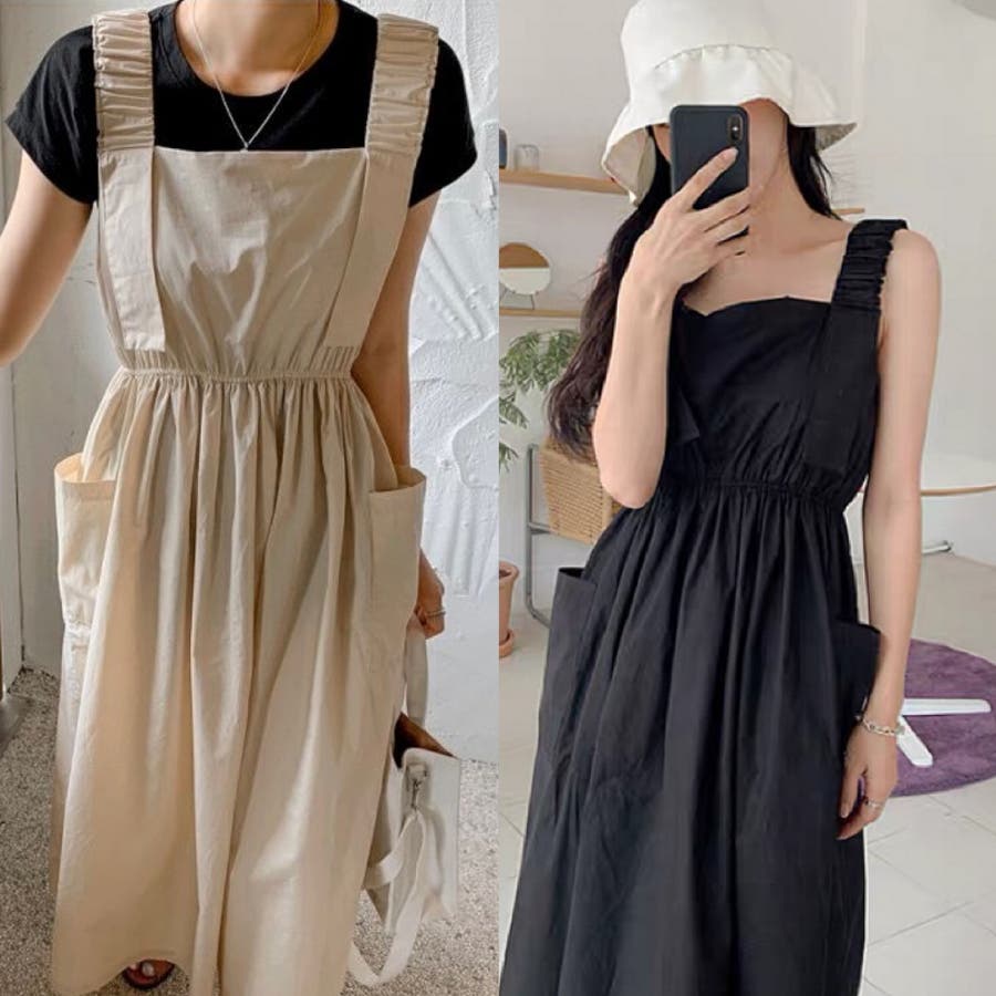 ポケット付きキャミワンピース ロング丈 マキシ丈[品番：SHNW0007117