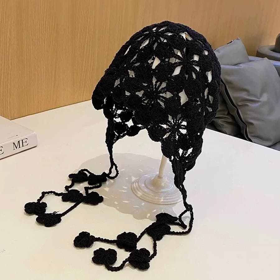 秋新作】サイドストラップクロシェ編みニット帽[品番