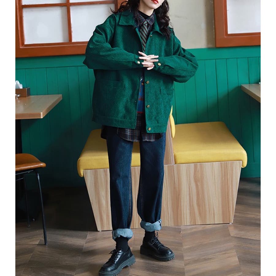 コーデュロイジャケット風シャツ 韓国ファッション 韓国