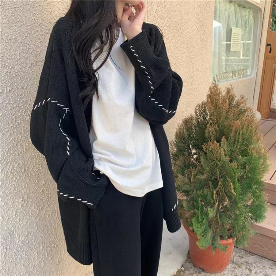 ニットカーディガン 韓国ファッション ブラック[品番 - Sibra