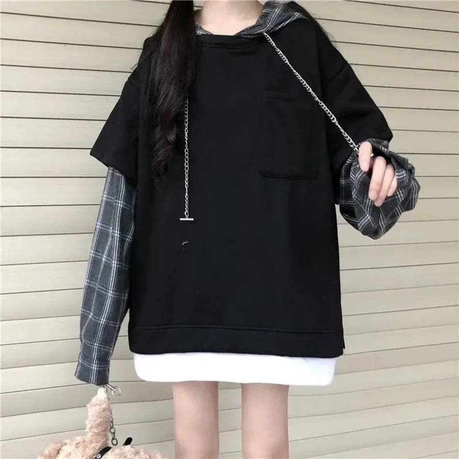 ドッキングビックシルエットパーカー 韓国ファッション 春服[品番