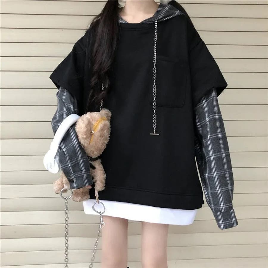 ドッキングビックシルエットパーカー 韓国ファッション 春服[品番 ...